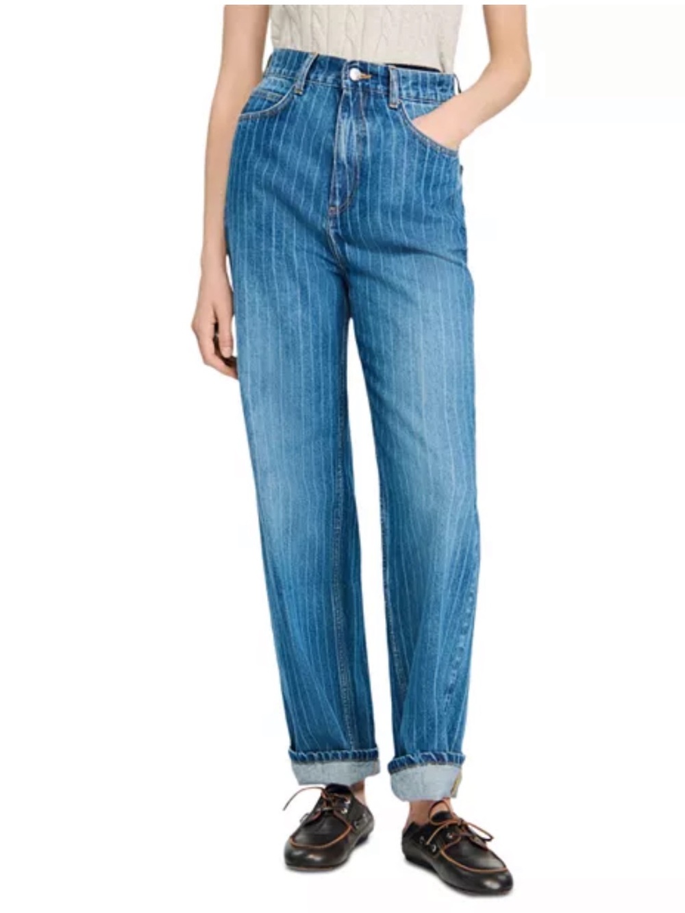Sandro Wide Leg Striped Jeans